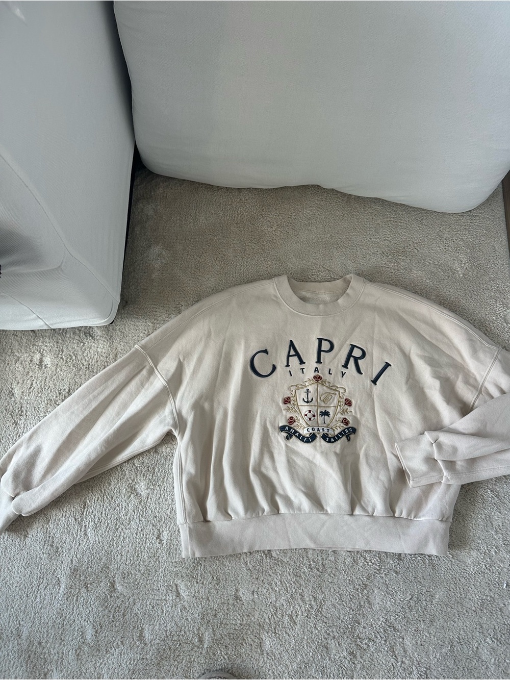 Abercrombie & Fitch Cream CAPRI Embroidered Crewneck Sweatshirt